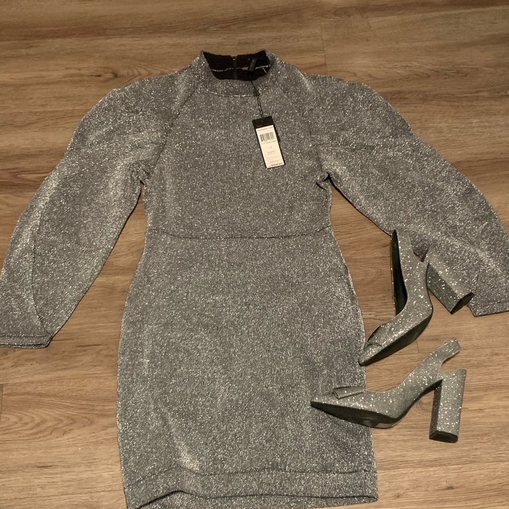 BCBG Max Azria Silver Glitter Dress